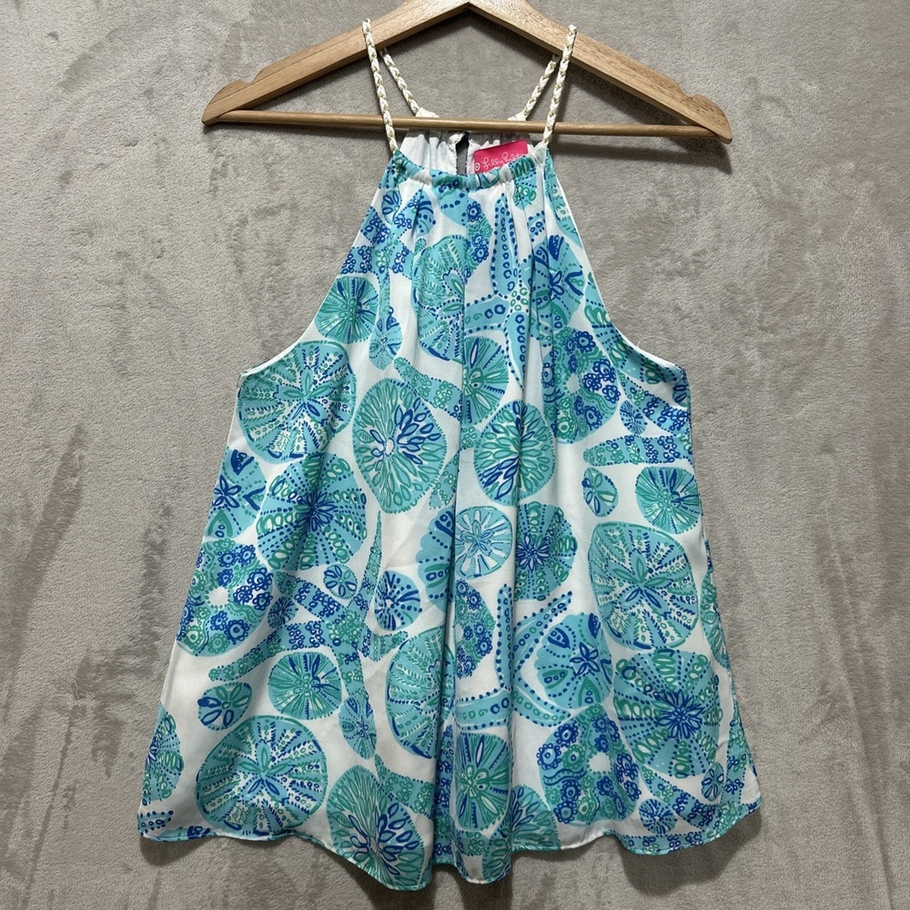 Lilly‎ Pulitzer Halter Top M Blue Green Starfish Sand Dollar Braided Rope Strap - Picture 1 of 7